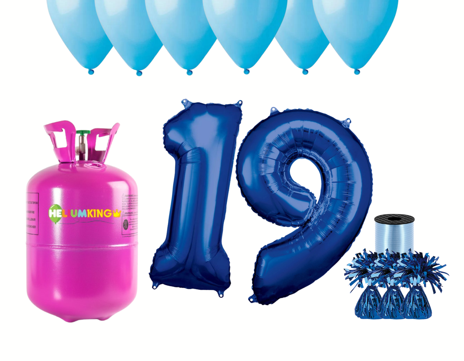 Levně HeliumKing Helium párty set na 19. narozeniny s modrými balónky