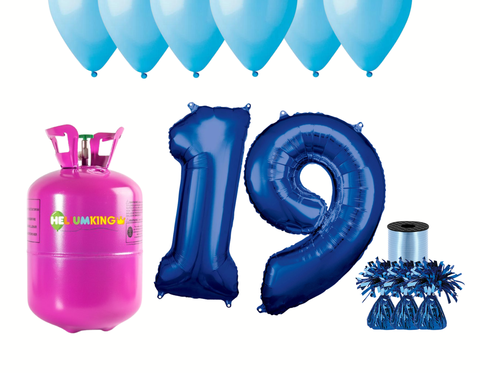 HeliumKing Helium párty set na 19. narozeniny s modrými balónky