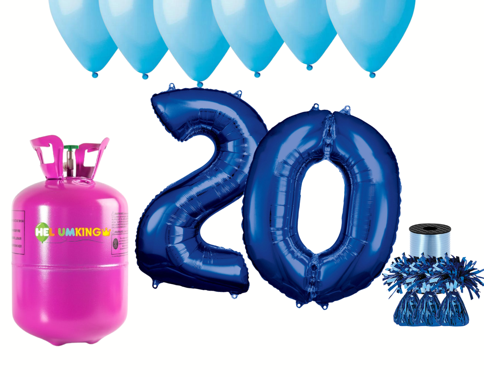 HeliumKing Helium párty set na 20. narozeniny s modrými balony