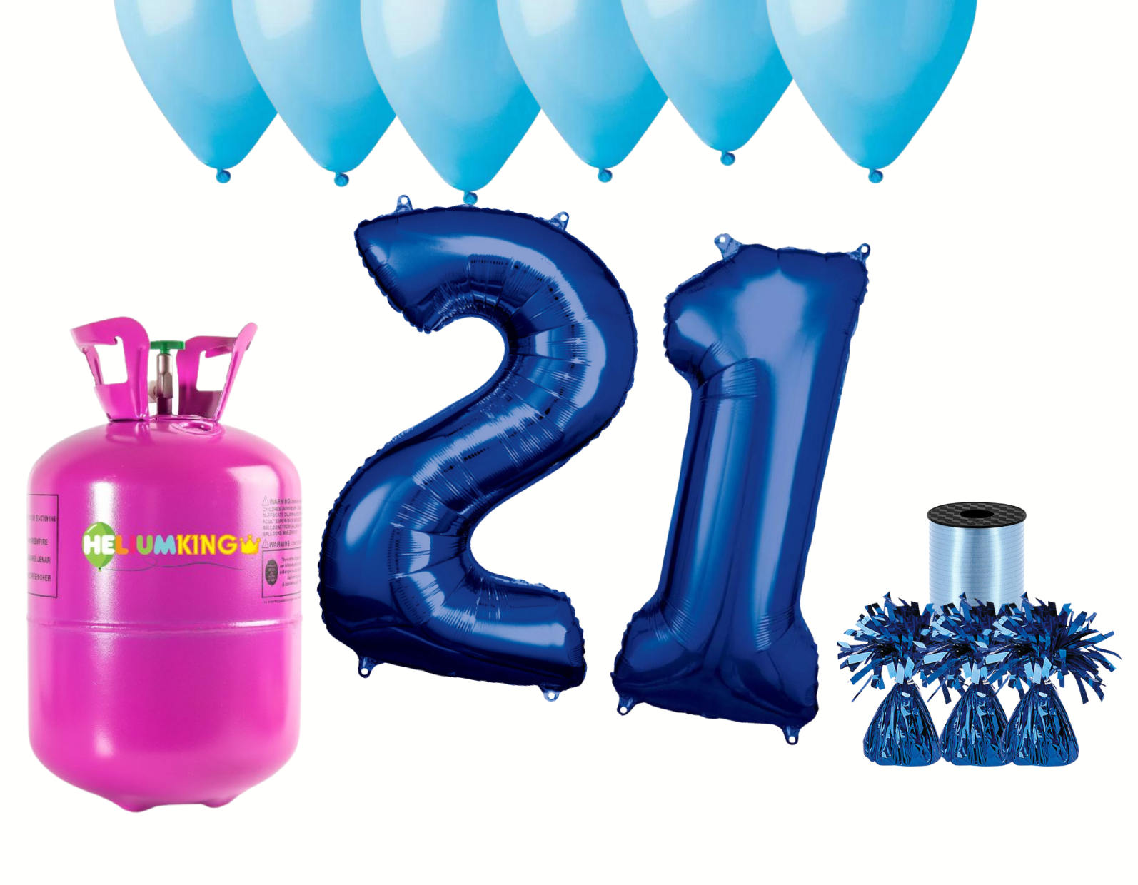 HeliumKing Helium párty set na 21. narozeniny s modrými balónky