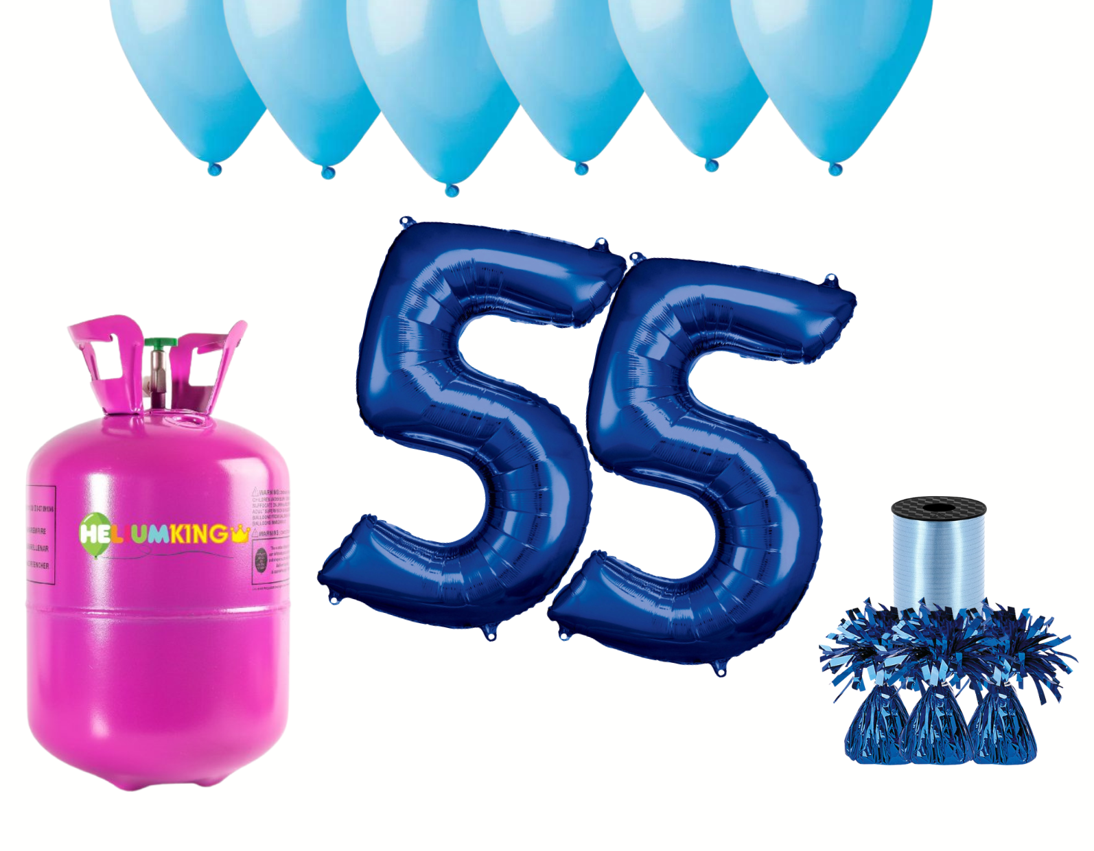 HeliumKing Helium párty set na 55. narozeniny s modrými balónky