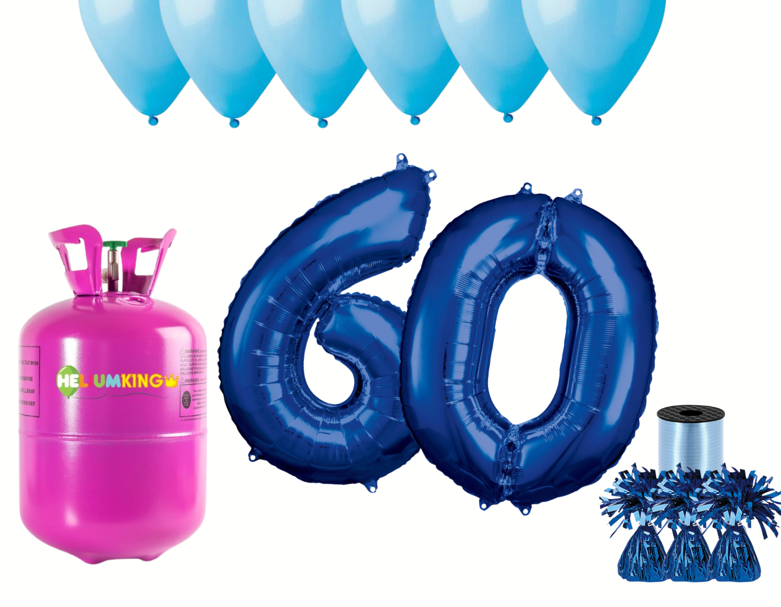 HeliumKing Helium párty set na 60. narozeniny s modrými balónky