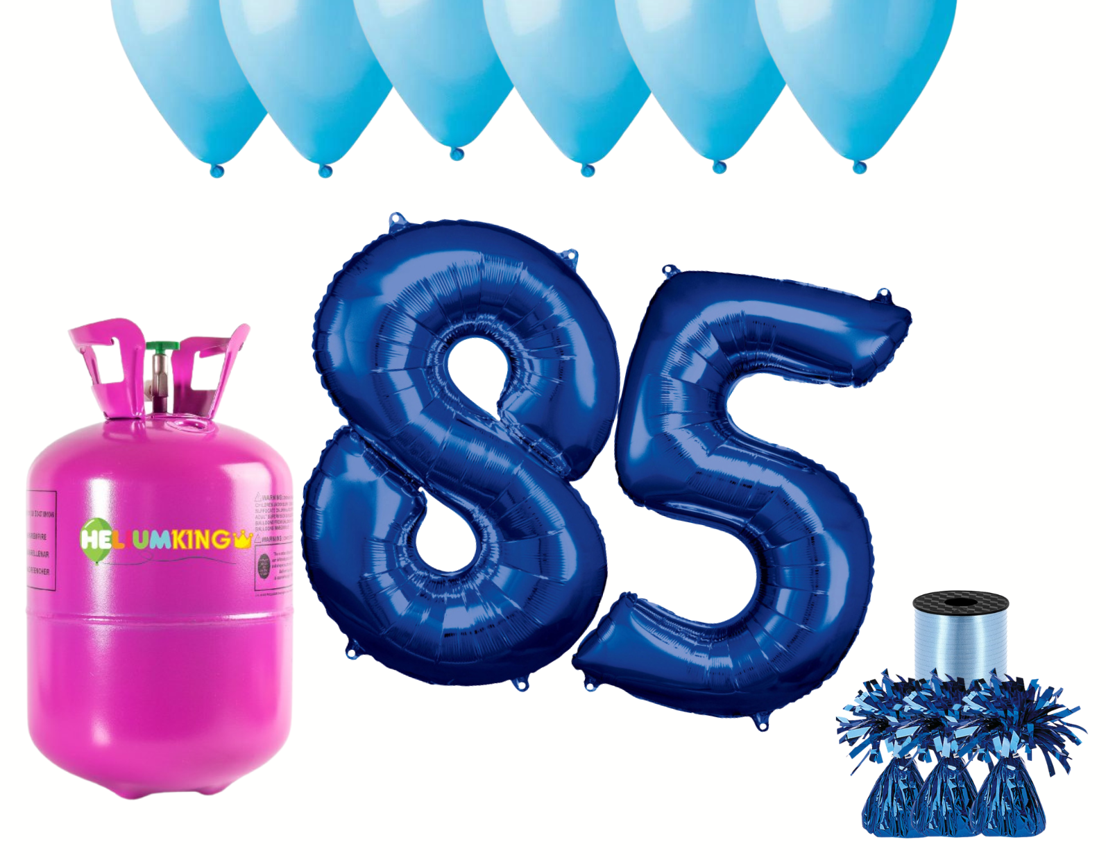HeliumKing Helium párty set na 85. narozeniny s modrými balónky