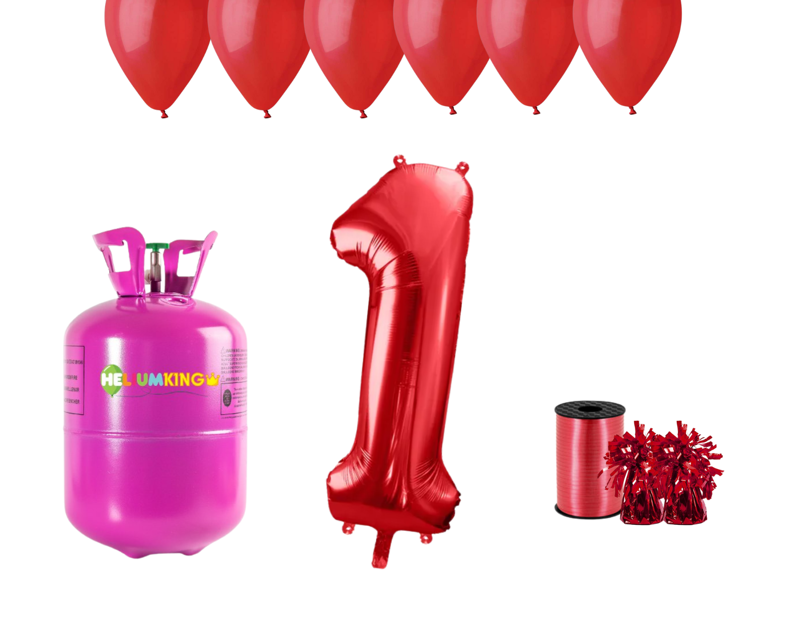 HeliumKing Helium párty set na 1. narozeniny s červenými balónky