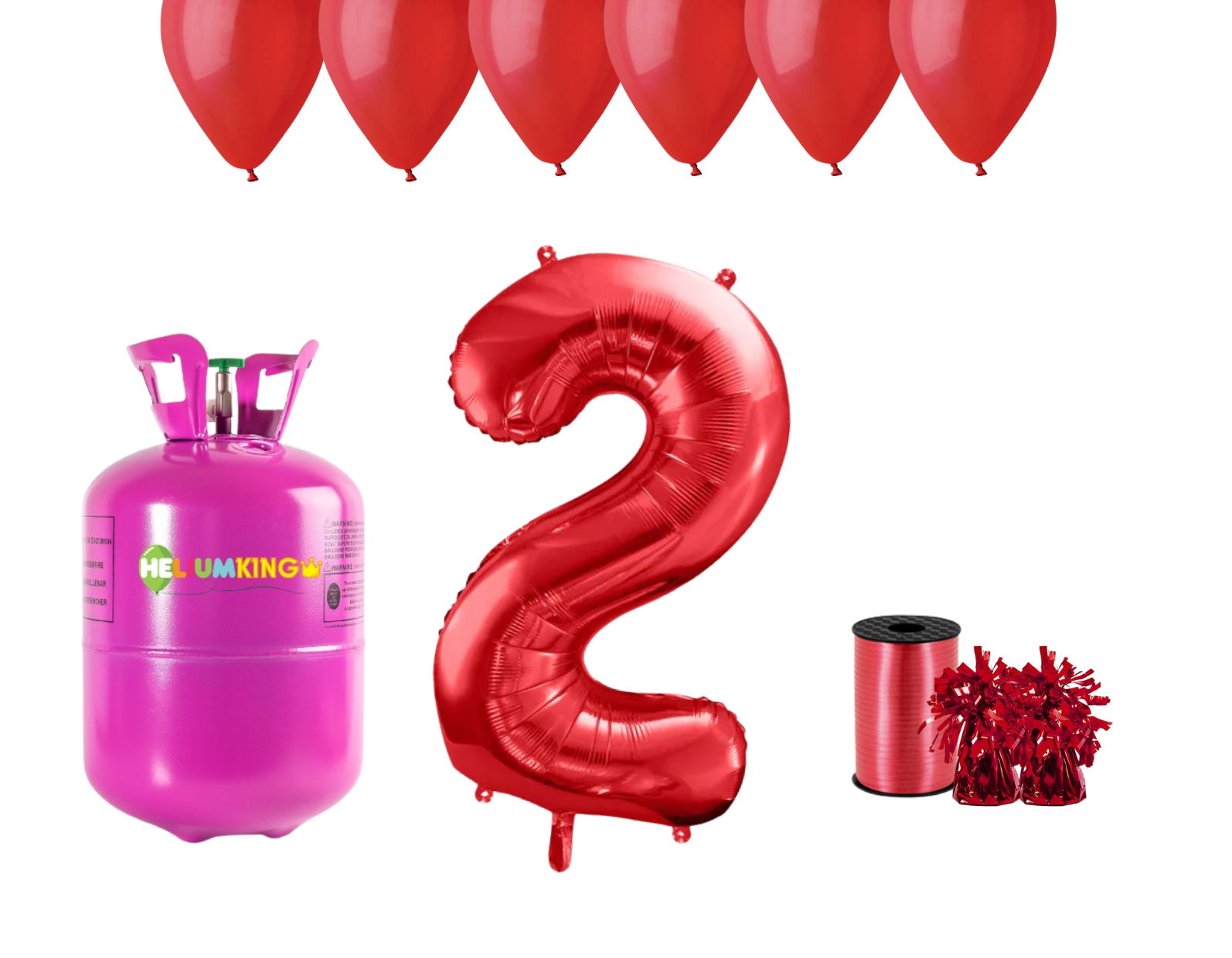 HeliumKing Helium párty set na 2. narozeniny s červenými balónky