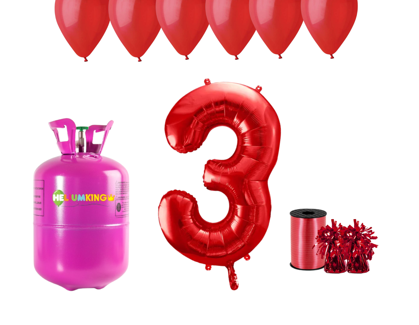 HeliumKing Helium párty set na 3. narozeniny s červenými balónky