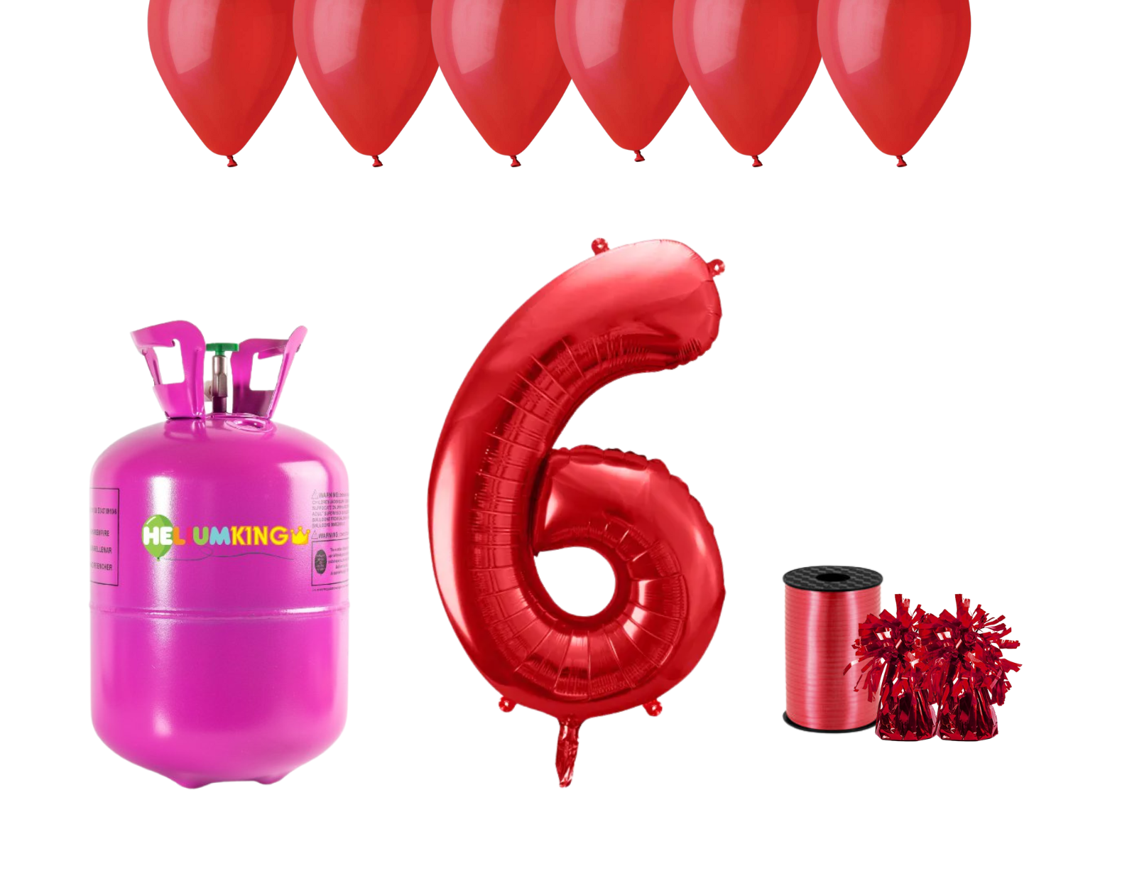 HeliumKing Helium párty set na 6. narozeniny s červenými balónky