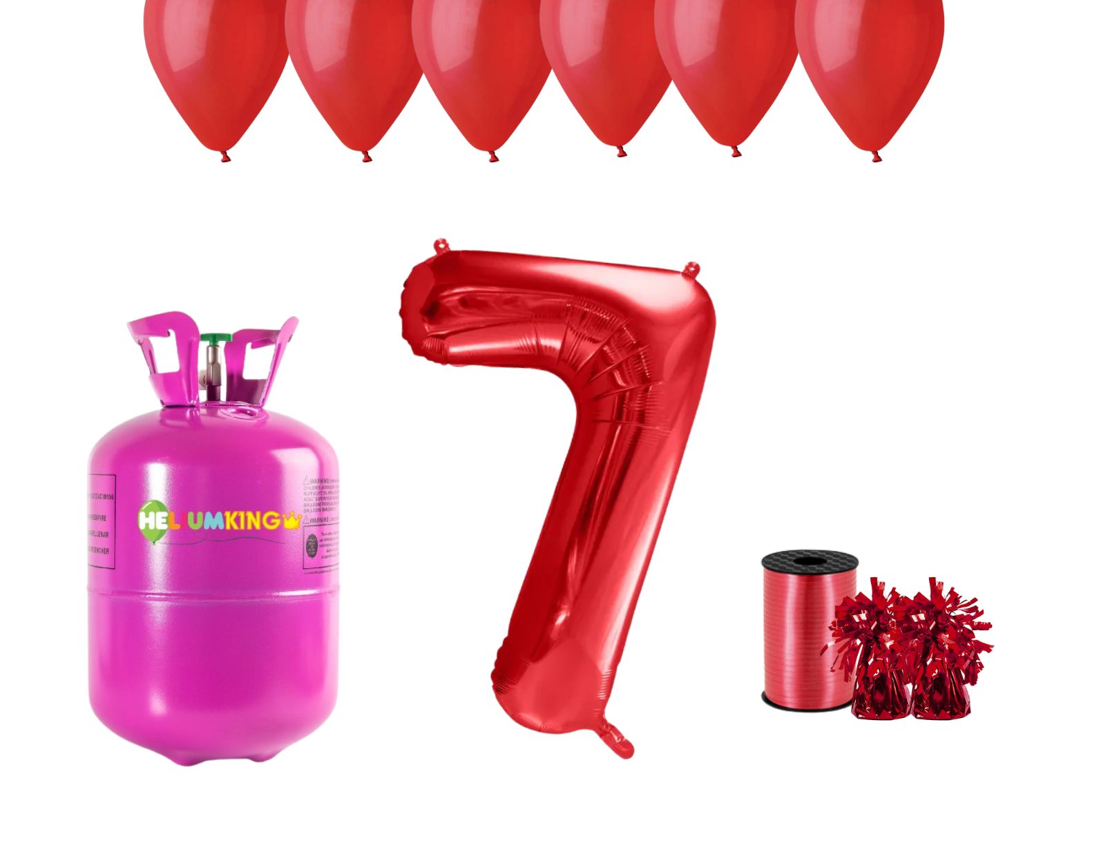 HeliumKing Helium párty set na 7. narozeniny s červenými balónky