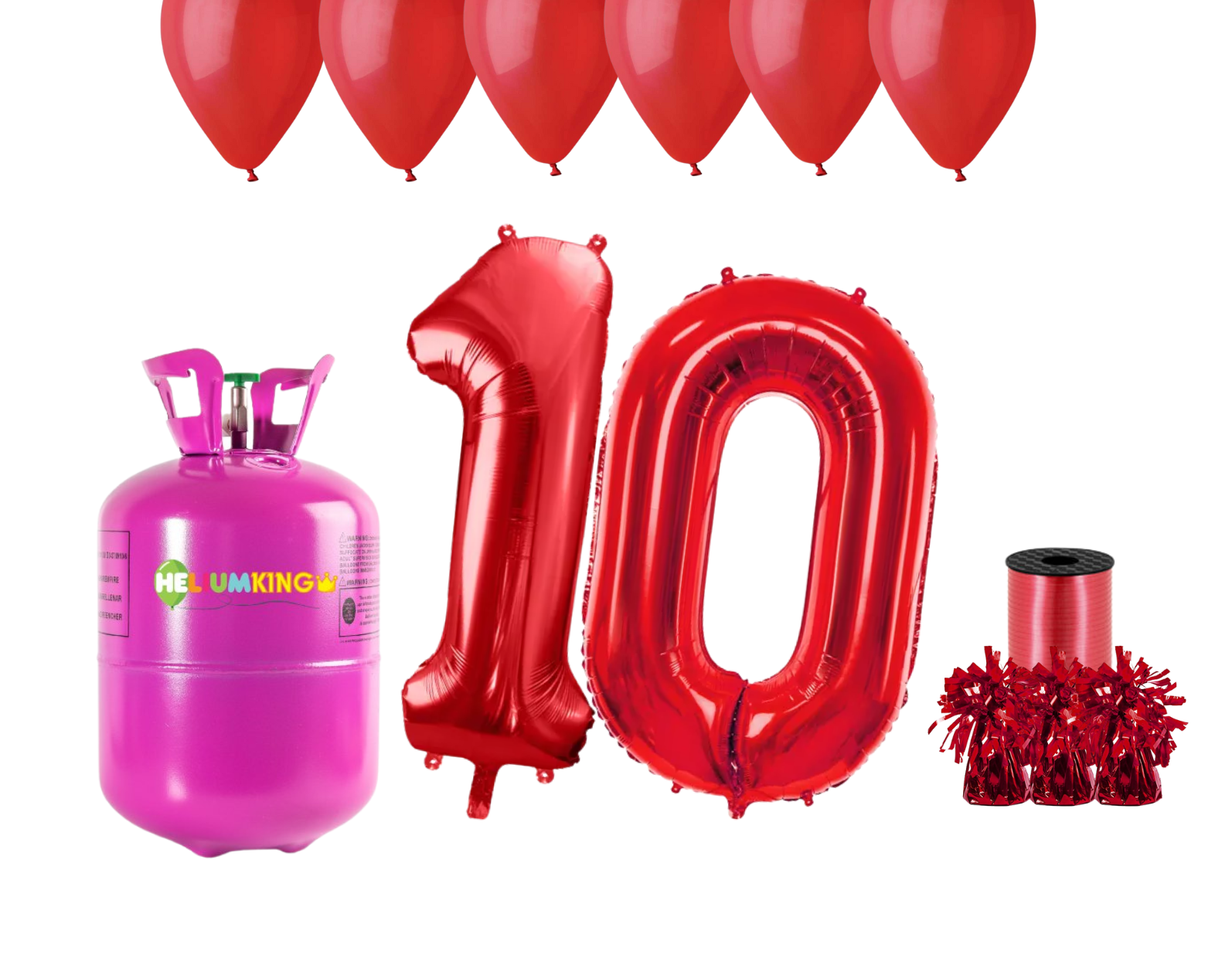 Levně HeliumKing Helium párty set na 10. narozeniny s červenými balónky