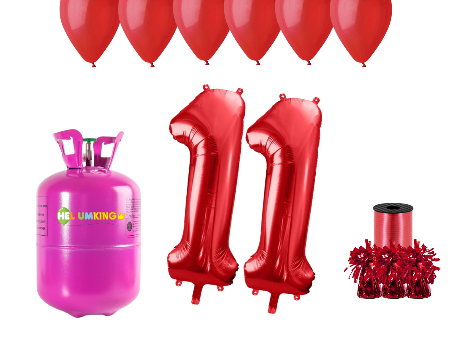 Levně HeliumKing Helium párty set na 11. narozeniny s červenými balónky