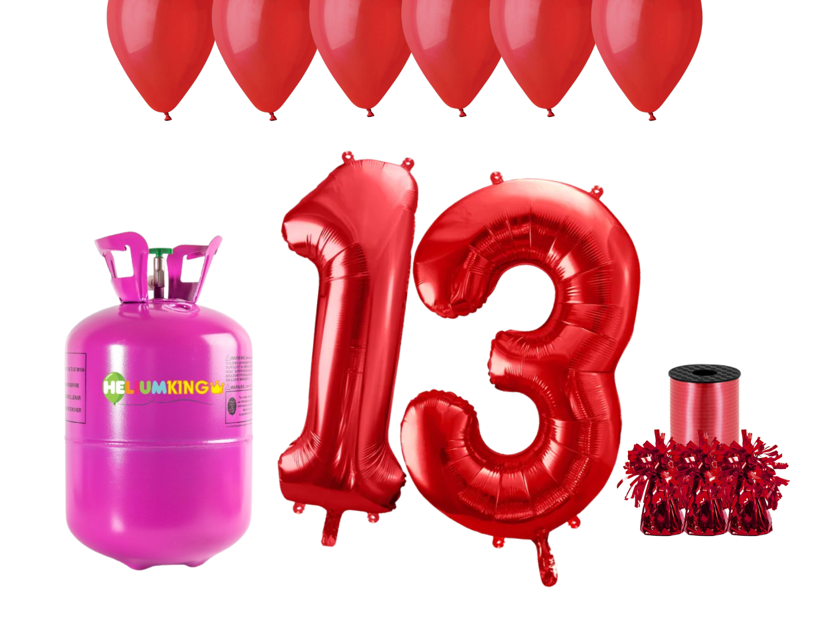 Levně HeliumKing Helium párty set na 13. narozeniny s červenými balónky