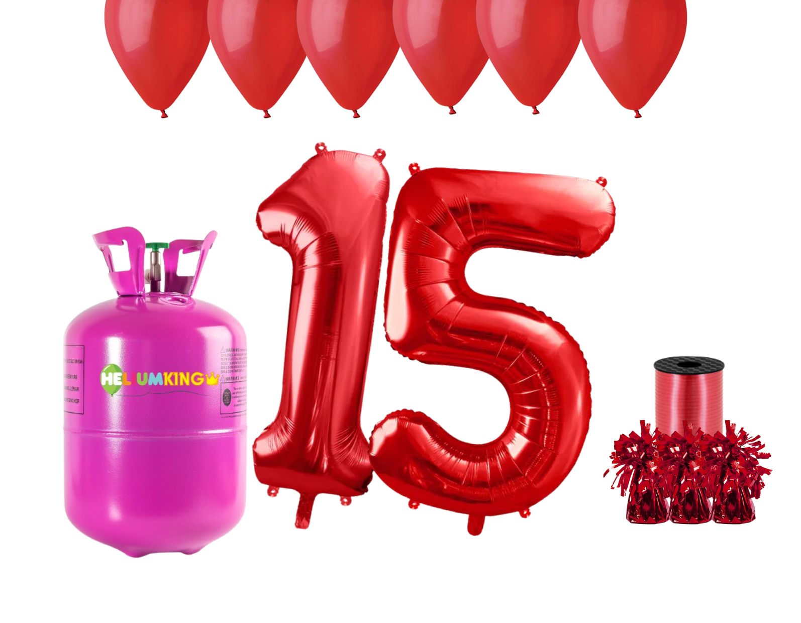 Levně HeliumKing Helium párty set na 15. narozeniny s červenými balónky