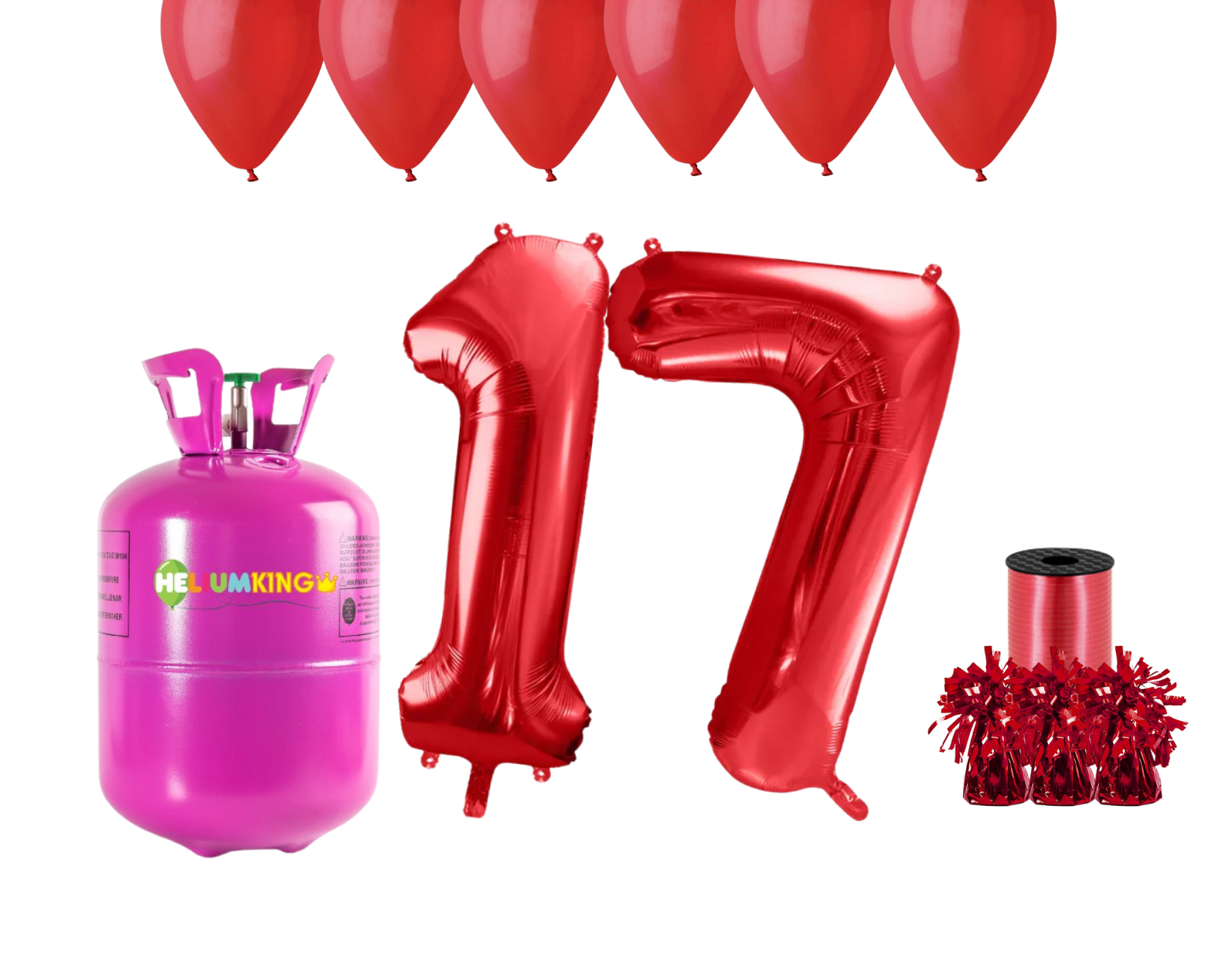 Levně HeliumKing Helium párty set na 17. narozeniny s červenými balónky