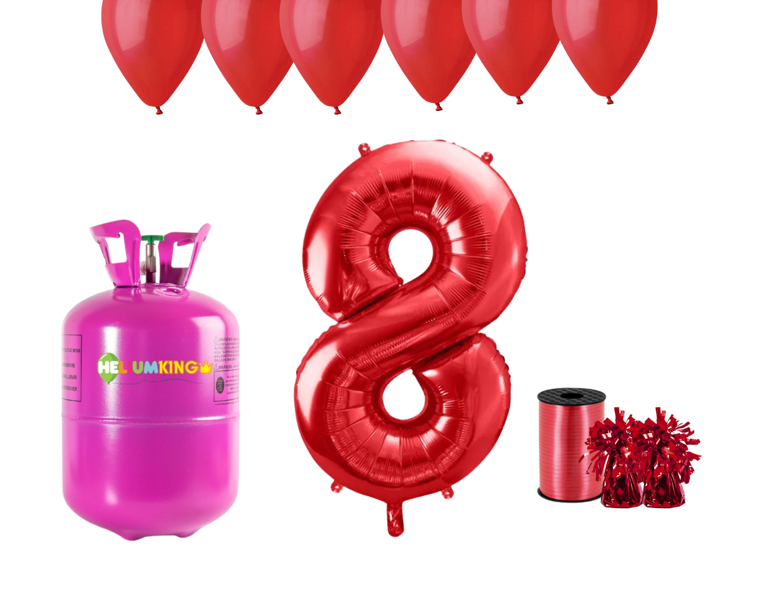 Levně HeliumKing Helium párty set na 8. narozeniny s červenými balónky