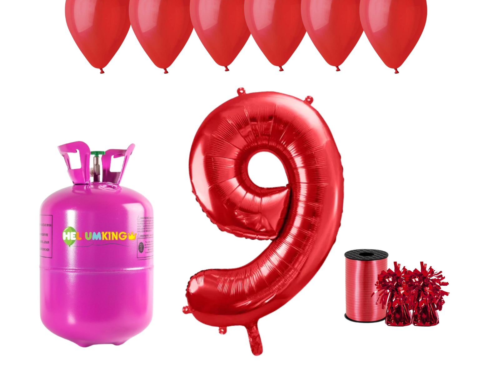 HeliumKing Helium párty set na 9. narozeniny s červenými balónky