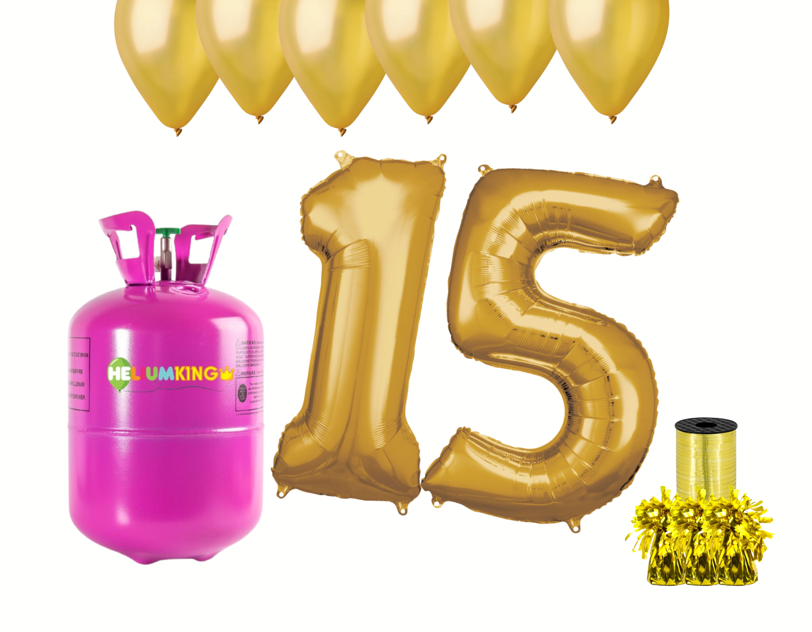 HeliumKing Helium párty set na 15. narozeniny se zlatými balónky