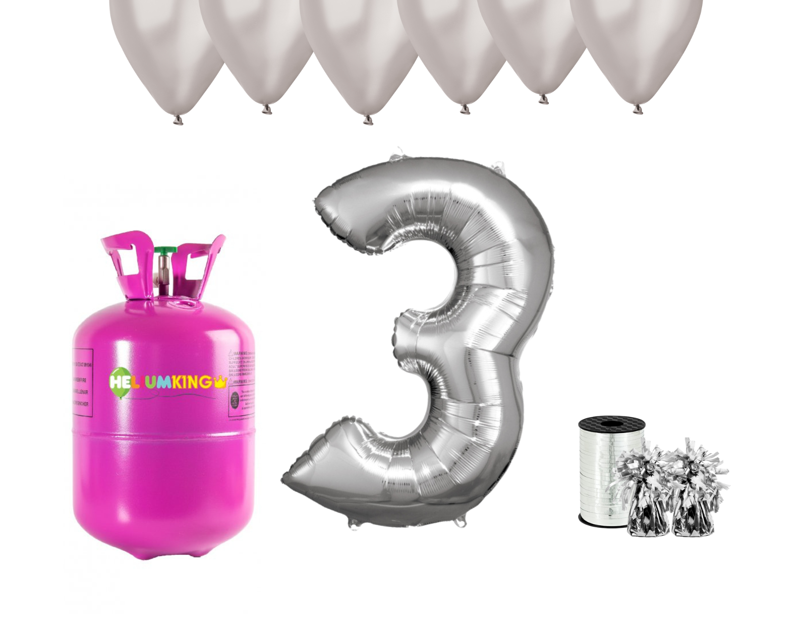 Levně HeliumKing Helium párty set na 3. narozeniny se stříbrnými balónky