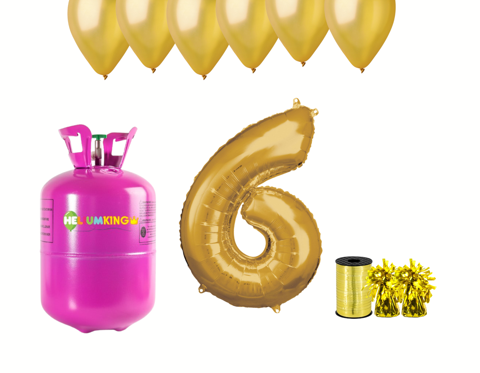 Levně HeliumKing Helium párty set na 6. narozeniny se zlatými balónky