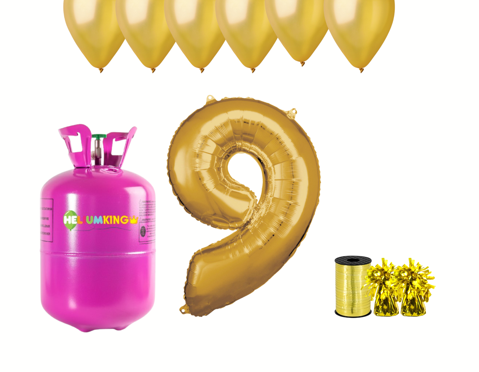 Levně HeliumKing Helium párty set na 9. narozeniny se zlatými balónky