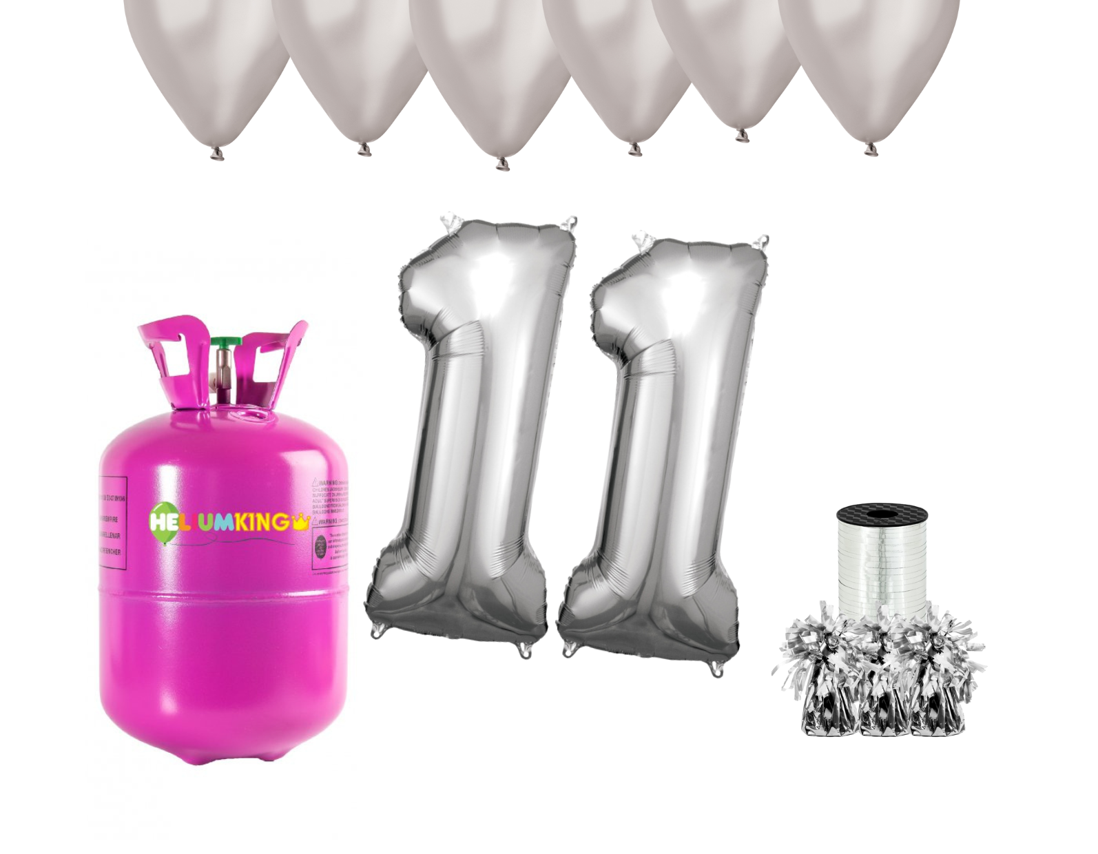 Levně HeliumKing Helium párty set na 11. narozeniny se stříbrnými balóny