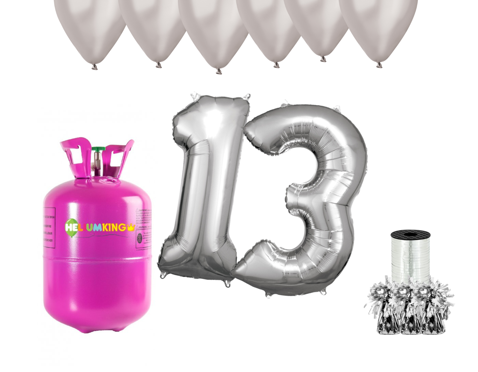 HeliumKing Helium párty set na 13. narozeniny se stříbrnými balónky