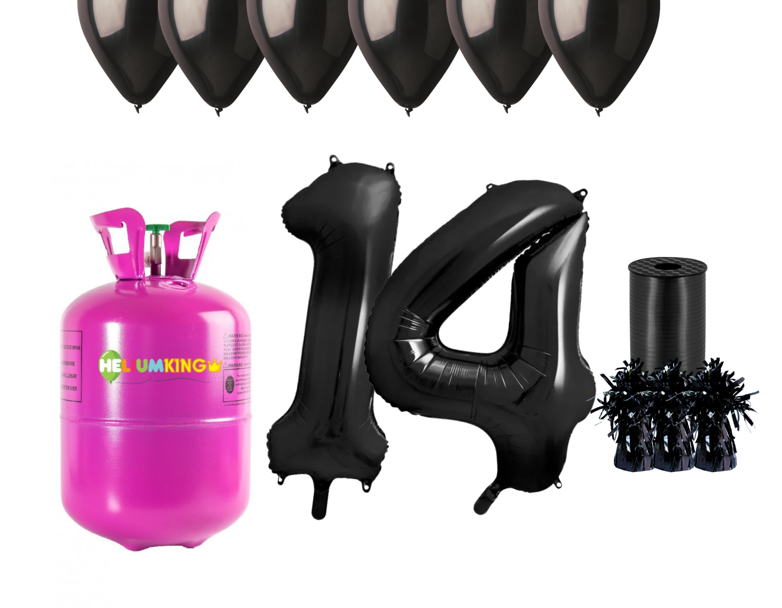 Levně HeliumKing Helium párty set na 14. narozeniny s černými balónky