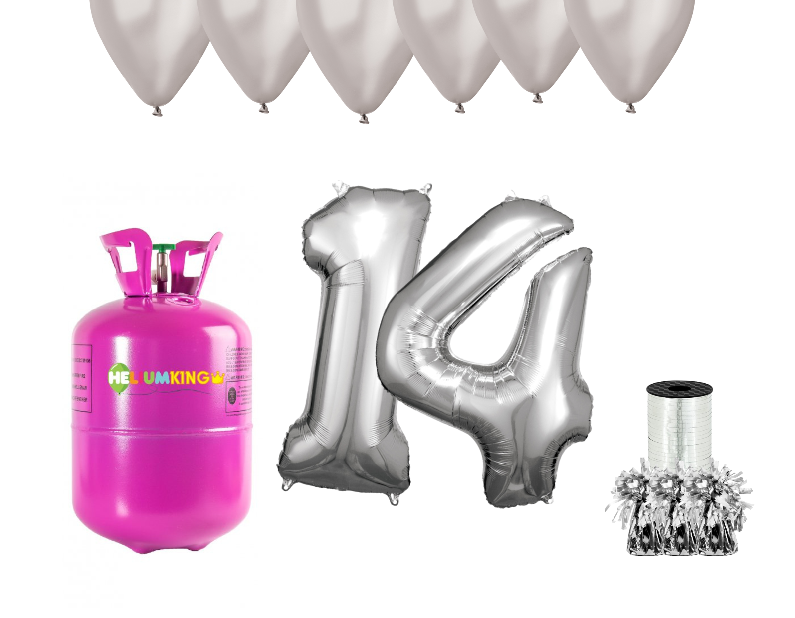 Levně HeliumKing Helium párty set na 14. narozeniny se stříbrnými balónky