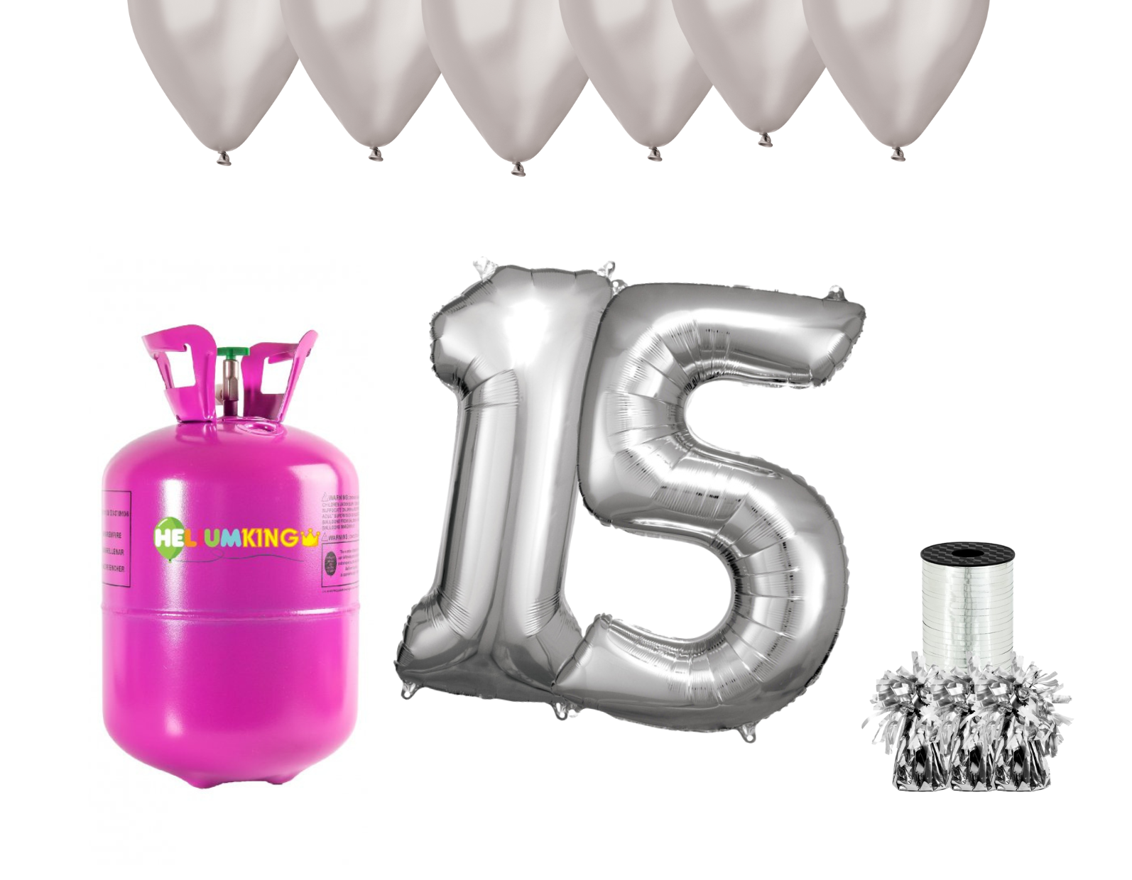 Levně HeliumKing Helium párty set na 15. narozeniny se stříbrnými balónky