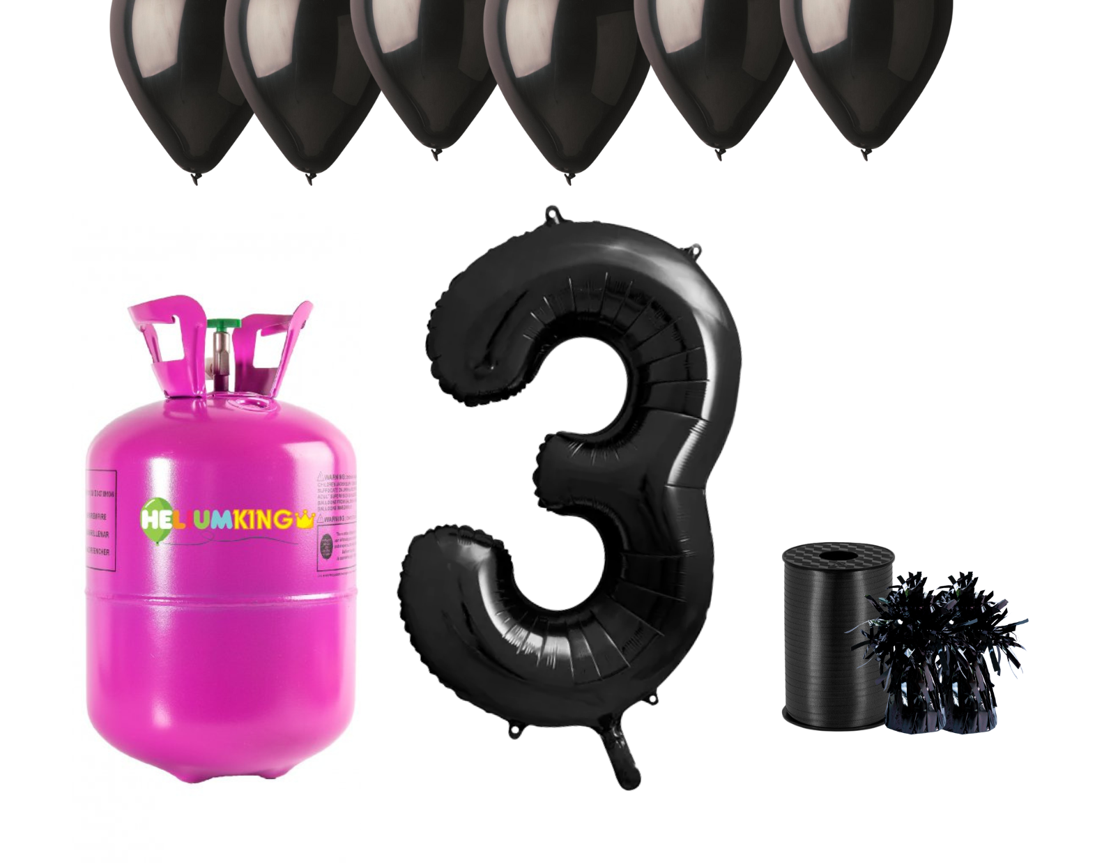 HeliumKing Helium párty set na 3. narozeniny s černými balóny