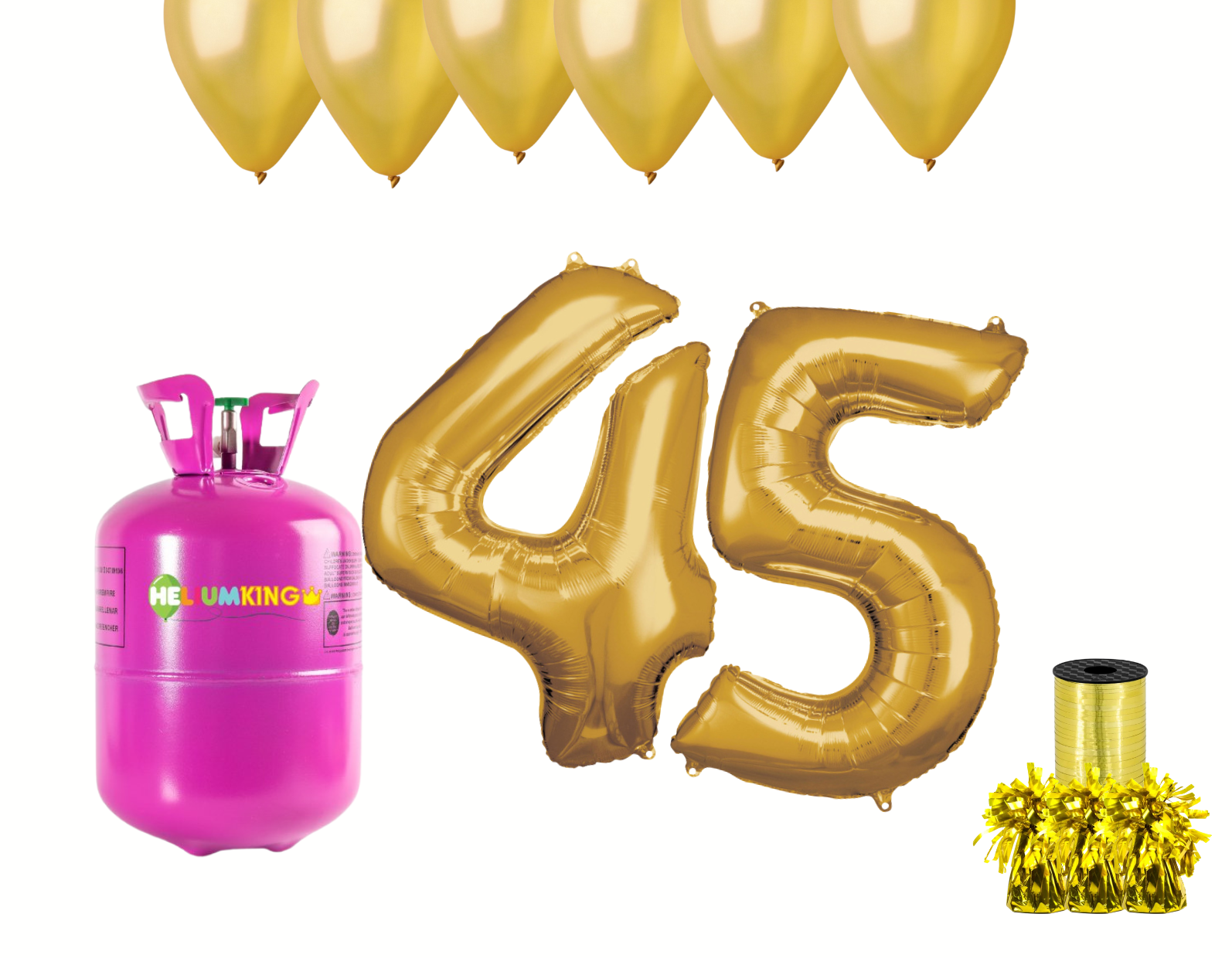 HeliumKing Helium párty set na 45. narozeniny se zlatými balónky