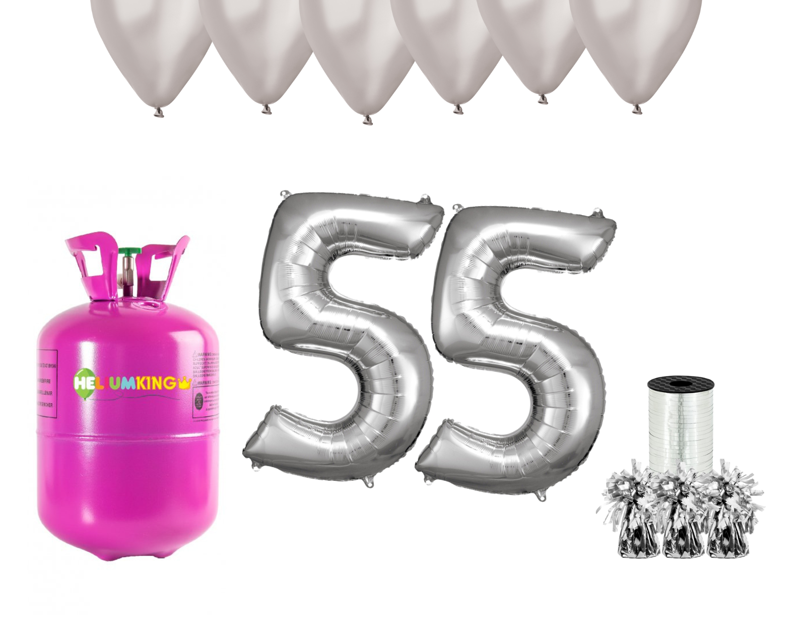 Levně HeliumKing Helium párty set na 55. narozeniny se stříbrnými balónky