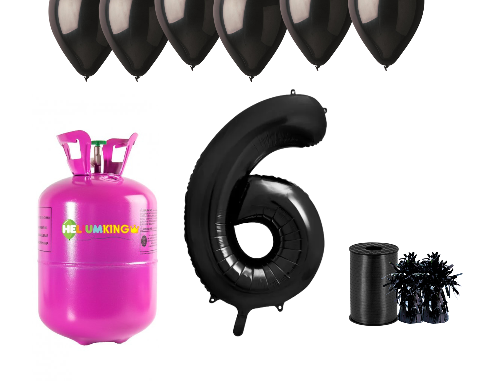 Levně HeliumKing Helium párty set na 6. narozeniny s černými balónky
