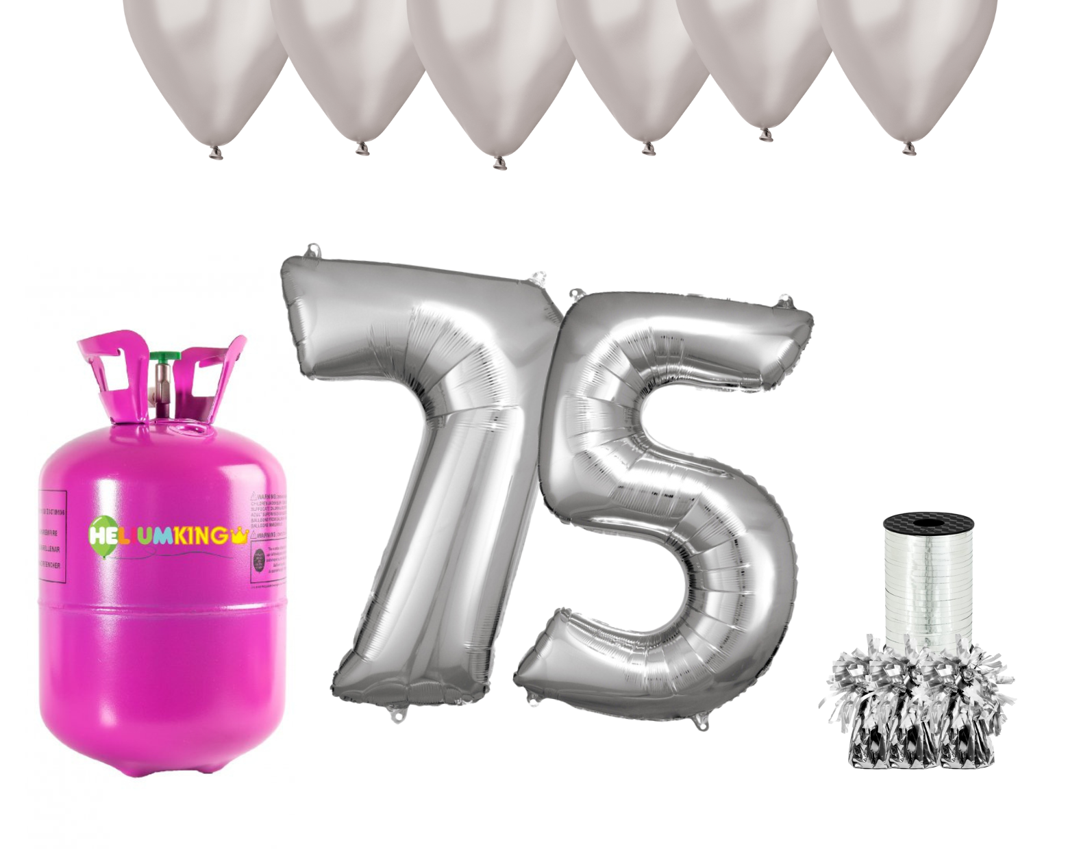 HeliumKing Helium párty set na 75. narozeniny se stříbrnými balónky