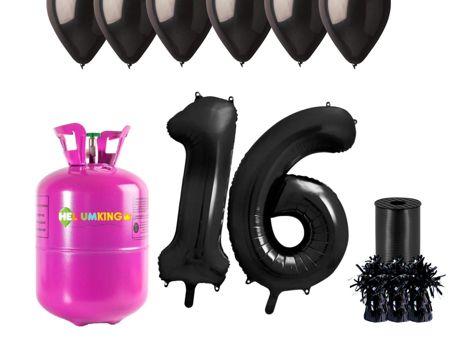 HeliumKing Helium párty set na 16. narozeniny s černými balónky