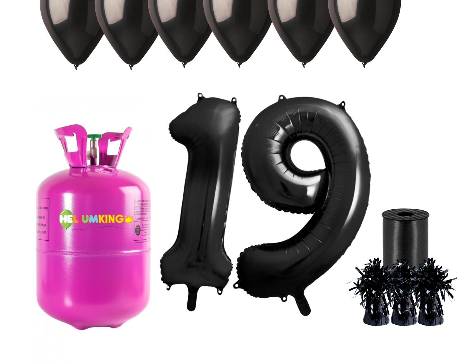 HeliumKing Helium párty set na 19. narozeniny s černými balónky