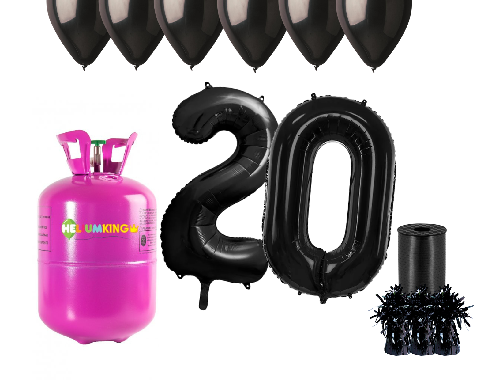 HeliumKing Helium párty set na 20. narozeniny s černými balóny