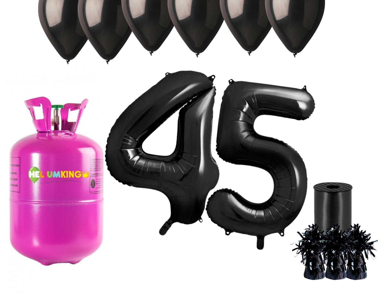 HeliumKing Helium párty set na 45. narozeniny s černými balónky