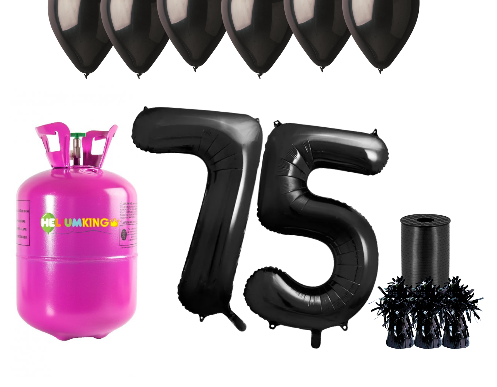 HeliumKing Helium párty set na 75. narozeniny s černými balónky