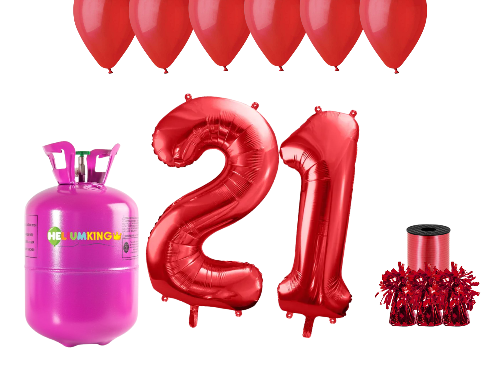 Levně HeliumKing Helium párty set na 21. narozeniny s červenými balónky