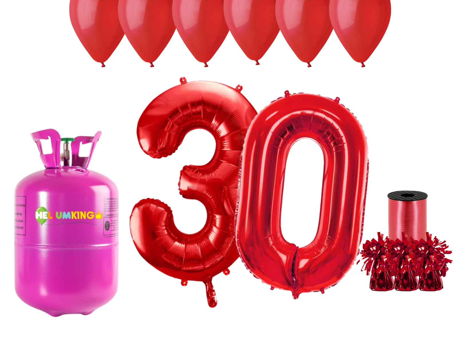 HeliumKing Helium párty set na 30. narozeniny s červenými balónky