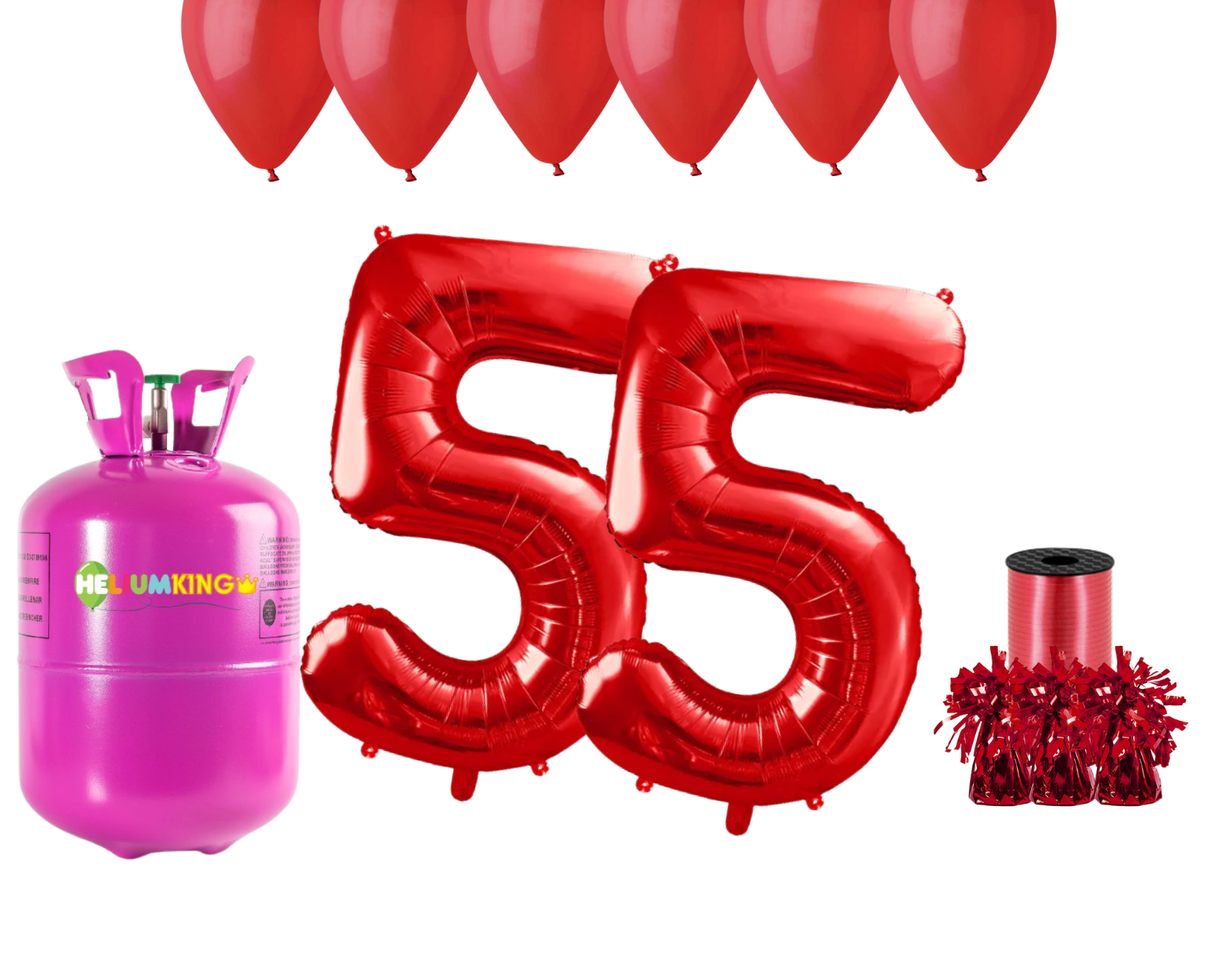 HeliumKing Helium párty set na 55. narozeniny s červenými balónky