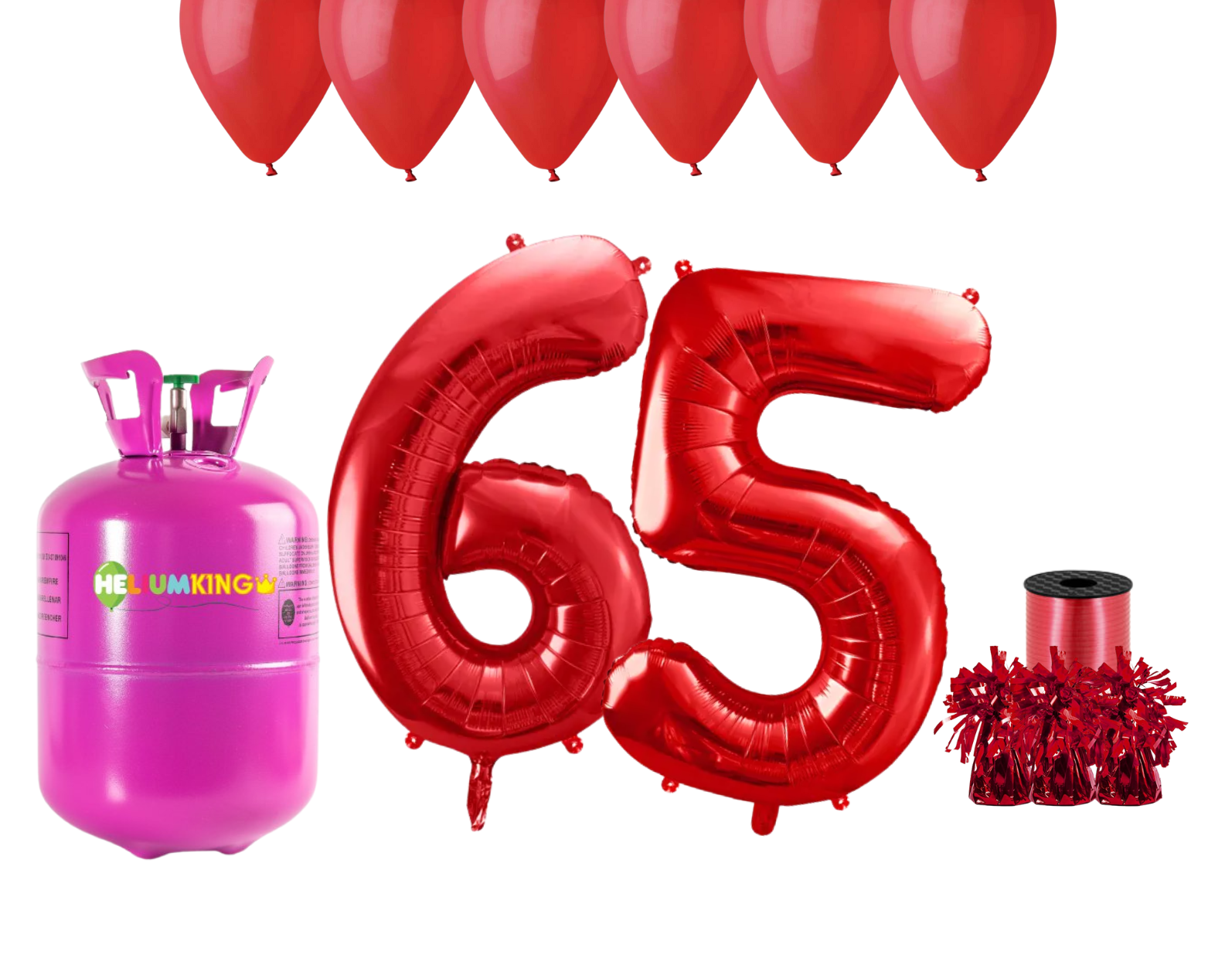 HeliumKing Helium párty set na 65. narozeniny s červenými balónky