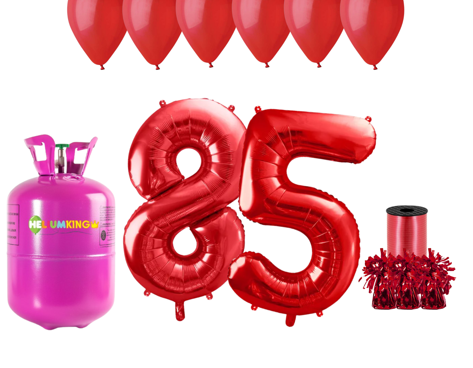 HeliumKing Helium párty set na 85. narozeniny s červenými balónky