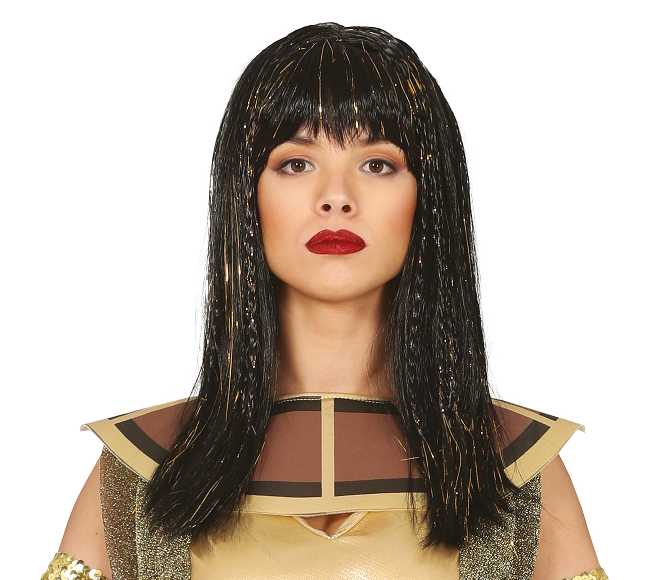Levně Guirca Černovlasá paruka s flitrovými vlasy - Kleopatra