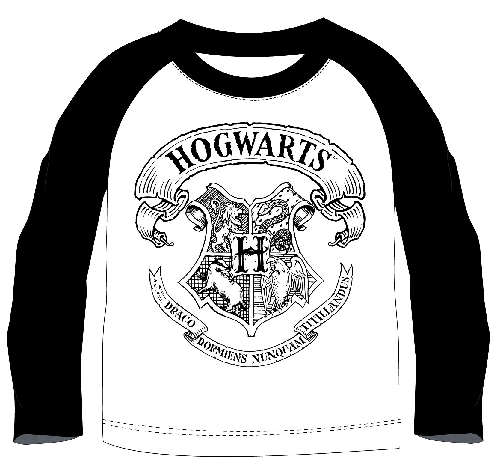EPlus Chlapecké tričko s dlouhým rukávem - Hogwarts, bílo-černé Velikost - děti: 152