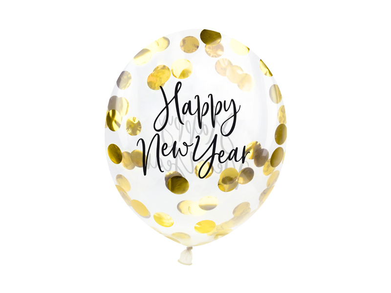 Levně PartyDeco Sada latexových balonů s konfetami - Happy New Year 3 ks