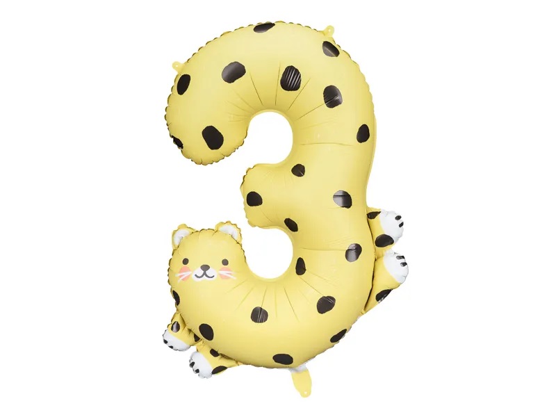 PartyDeco Fóliový balónek - číslo 3, gepard