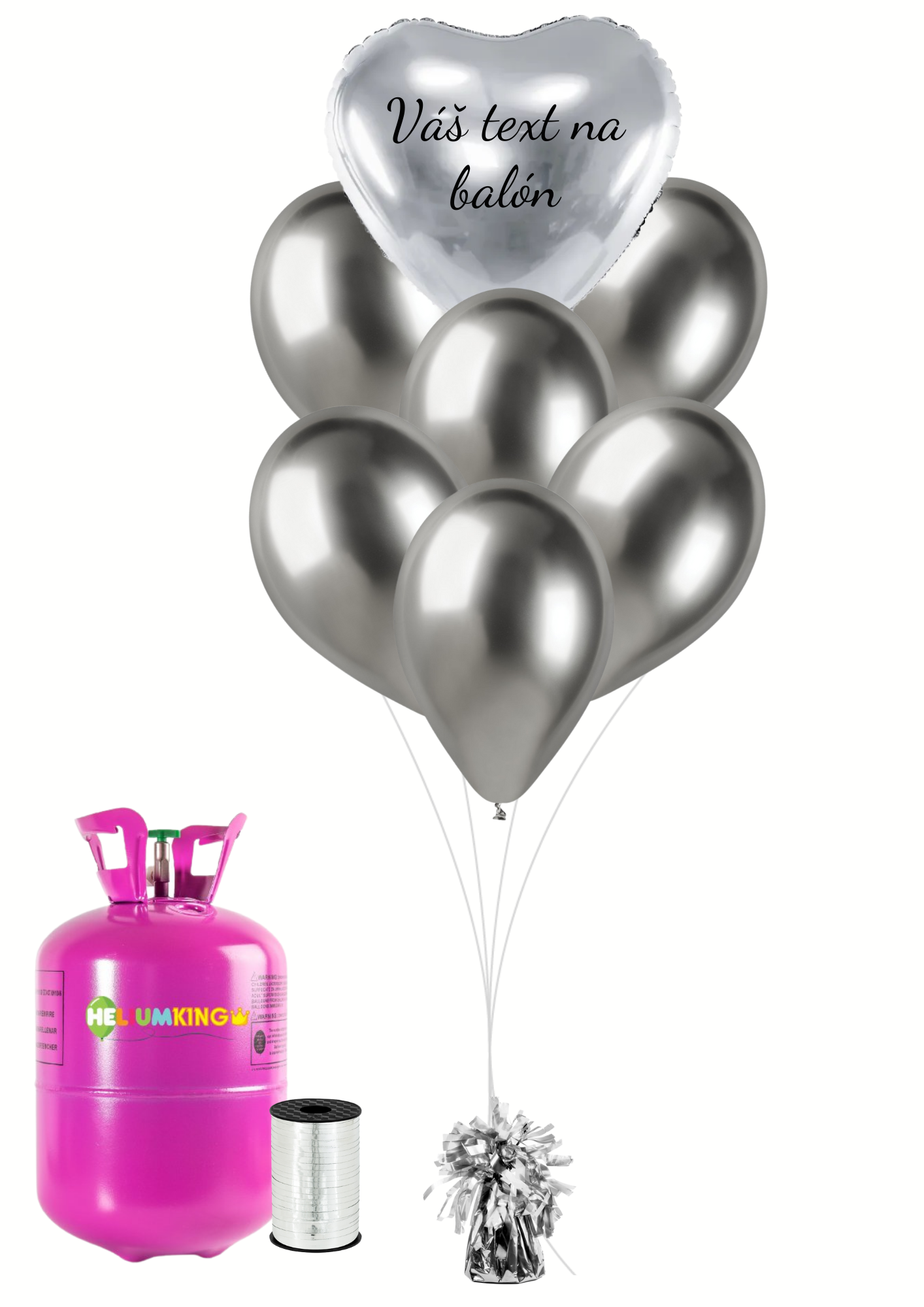 Personal Personalizovaný helium párty set - Stříbrné srdce 16 ks