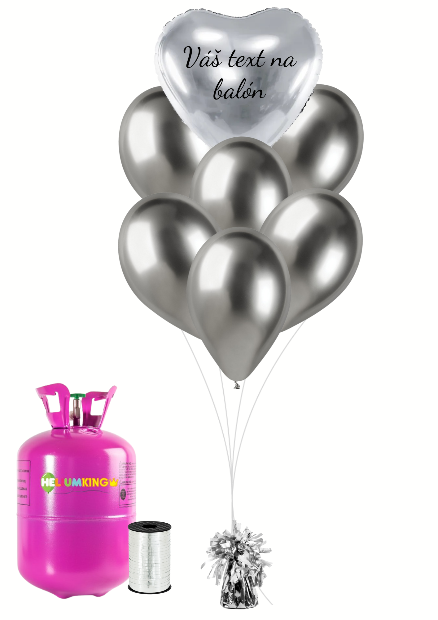Personal Personalizovaný helium párty set - Stříbrné srdce 31 ks