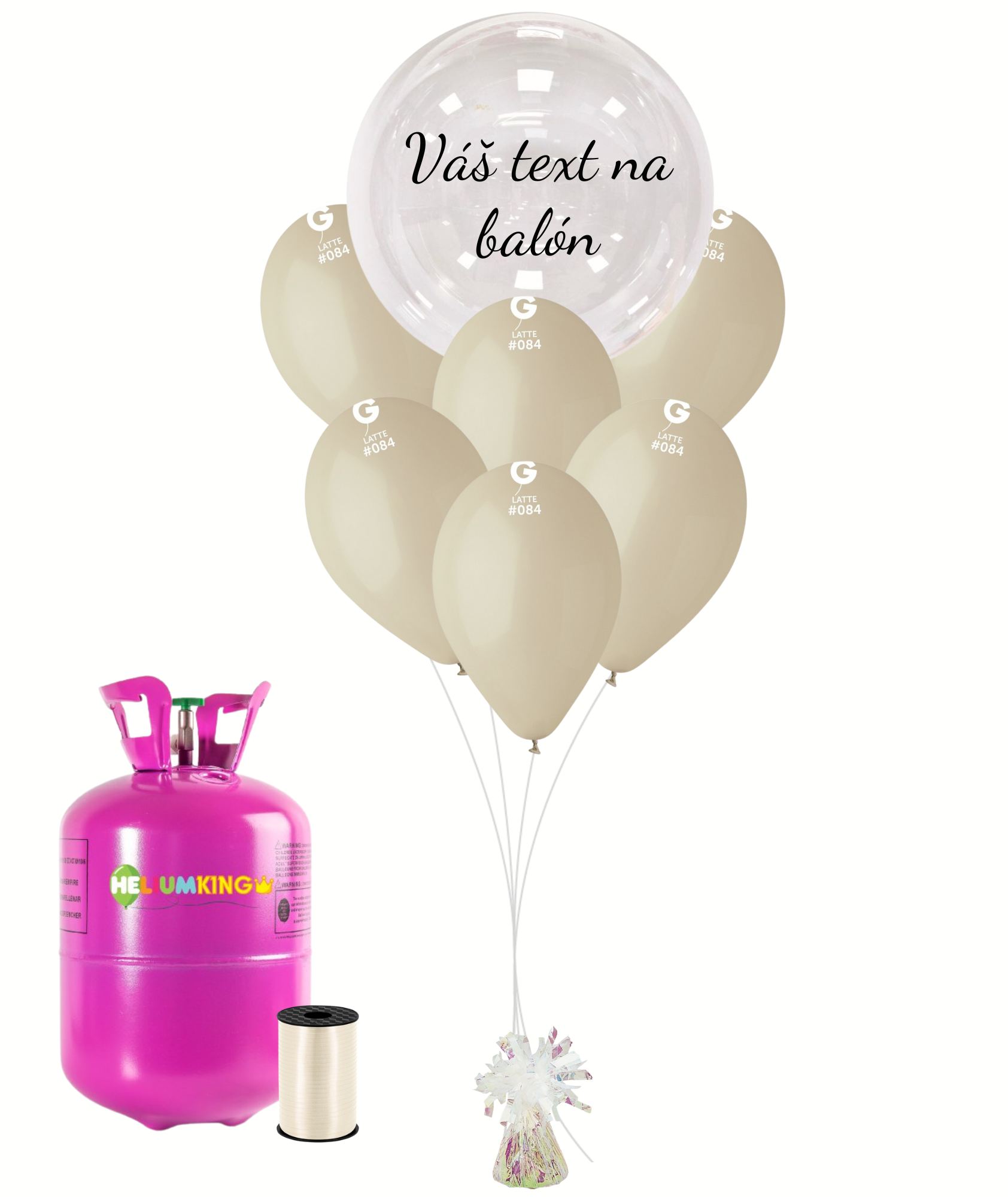 Personal Personalizovaný helium párty set latte - Průsvitný balón 16 ks